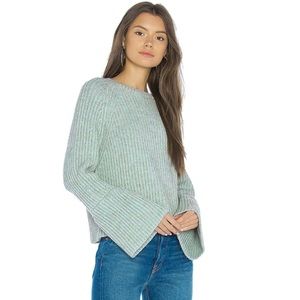 John + Jenn Anthropologie Marlee Flare Bell Sleeve Crop Knit Sweater Sea Mist XS